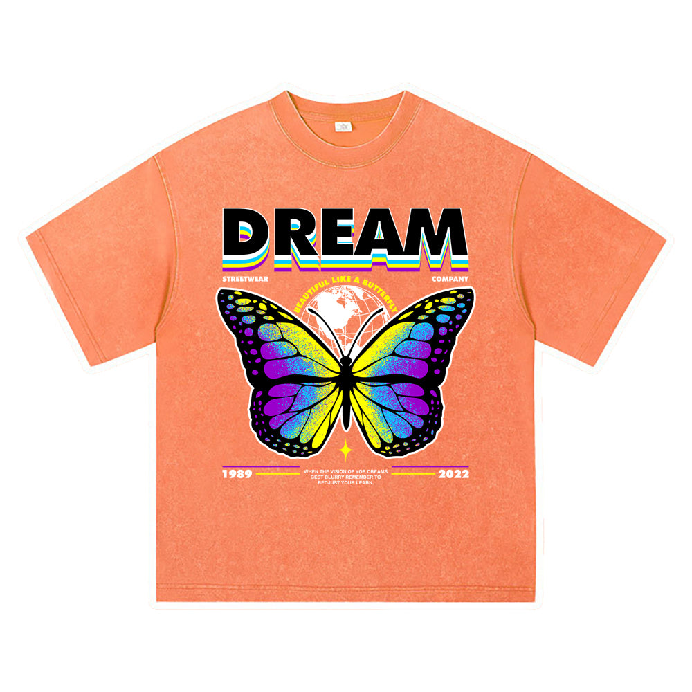 270GSM Heavy Cotton T-SHirt ACID Tees Washed Vintage T-Shirts Dream Butterfly DTG Print TShirts