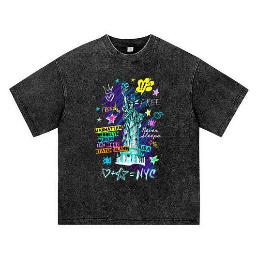 270GSM Heavy Cotton T-SHirt ACID Tees Washed Vintage T-Shirts Free New York DTG Print TShirts