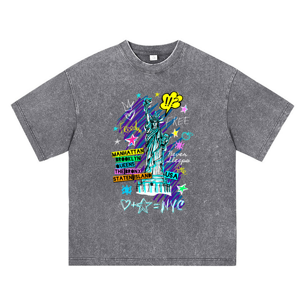 270GSM Heavy Cotton T-SHirt ACID Tees Washed Vintage T-Shirts Free New York DTG Print TShirts