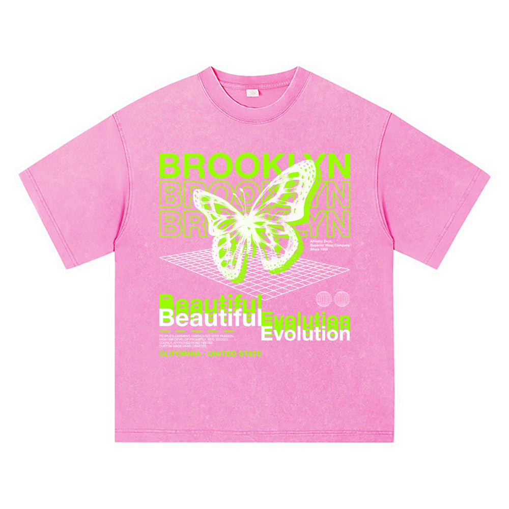 270GSM Heavy Cotton T-SHirt ACID Tees Washed Vintage T-Shirts Brooklyn Beautiful Evolution DTG Print TShirts