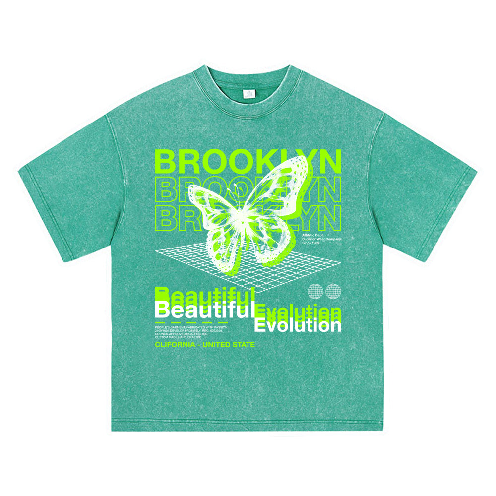 270GSM Heavy Cotton T-SHirt ACID Tees Washed Vintage T-Shirts Brooklyn Beautiful Evolution DTG Print TShirts