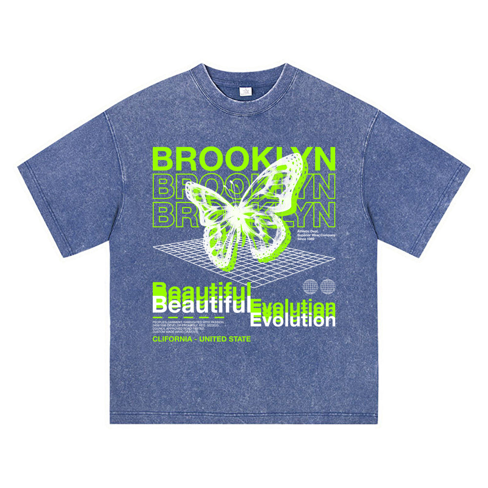 270GSM Heavy Cotton T-SHirt ACID Tees Washed Vintage T-Shirts Brooklyn Beautiful Evolution DTG Print TShirts