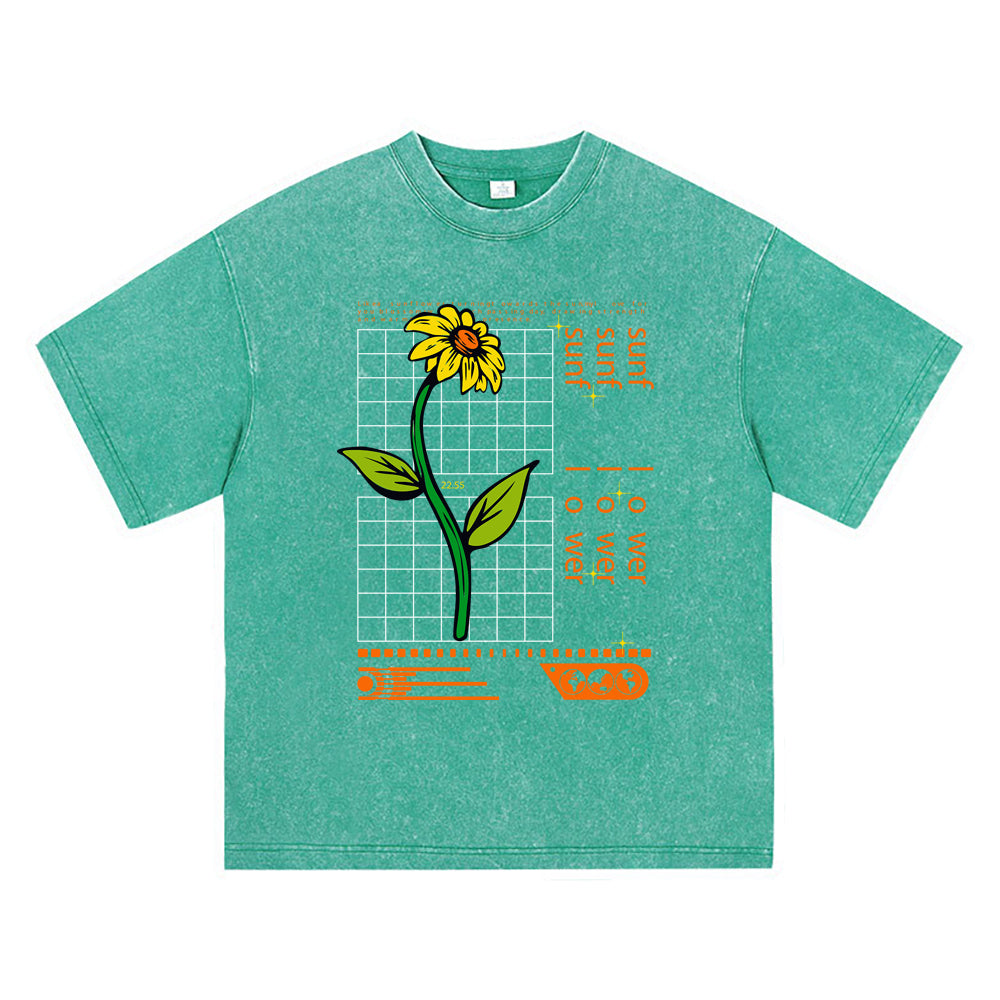 270GSM Heavy Cotton T-SHirt ACID Tees Washed Vintage T-Shirts Sunflower DTG Print TShirts