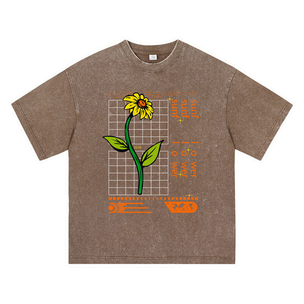 270GSM Heavy Cotton T-SHirt ACID Tees Washed Vintage T-Shirts Sunflower DTG Print TShirts