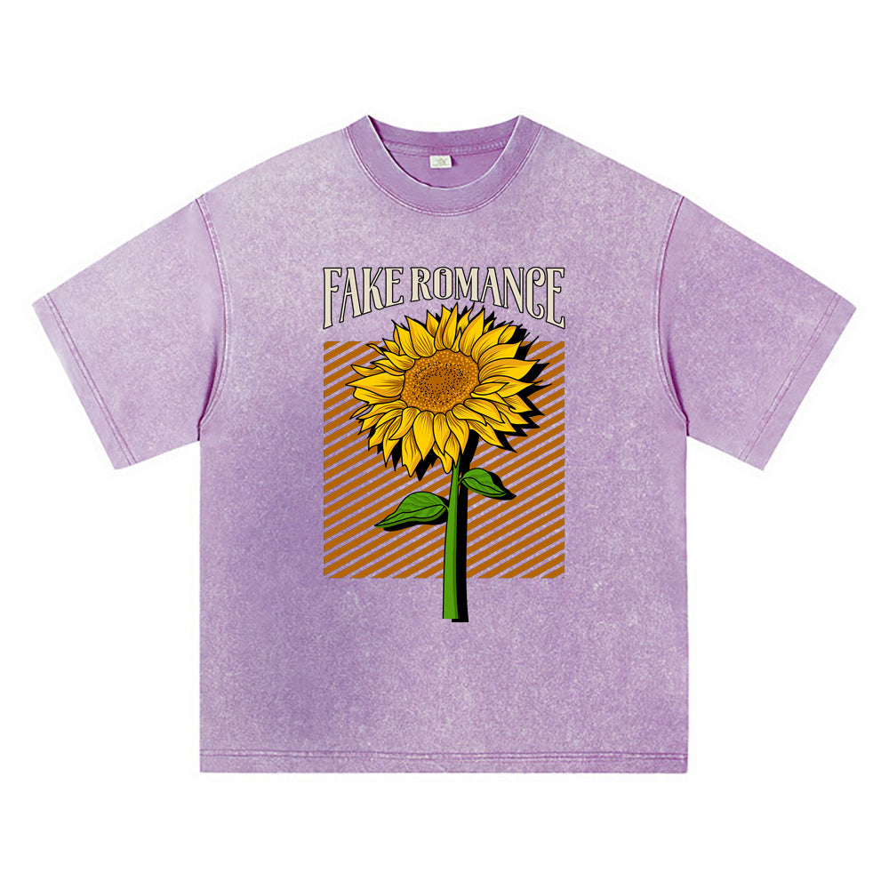 270GSM Heavy Cotton T-SHirt ACID Tees Washed Vintage T-Shirts Sunflower DTG Print TShirts