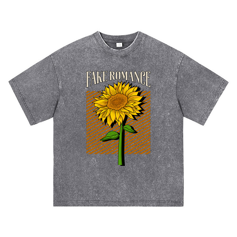 270GSM Heavy Cotton T-SHirt ACID Tees Washed Vintage T-Shirts Sunflower DTG Print TShirts