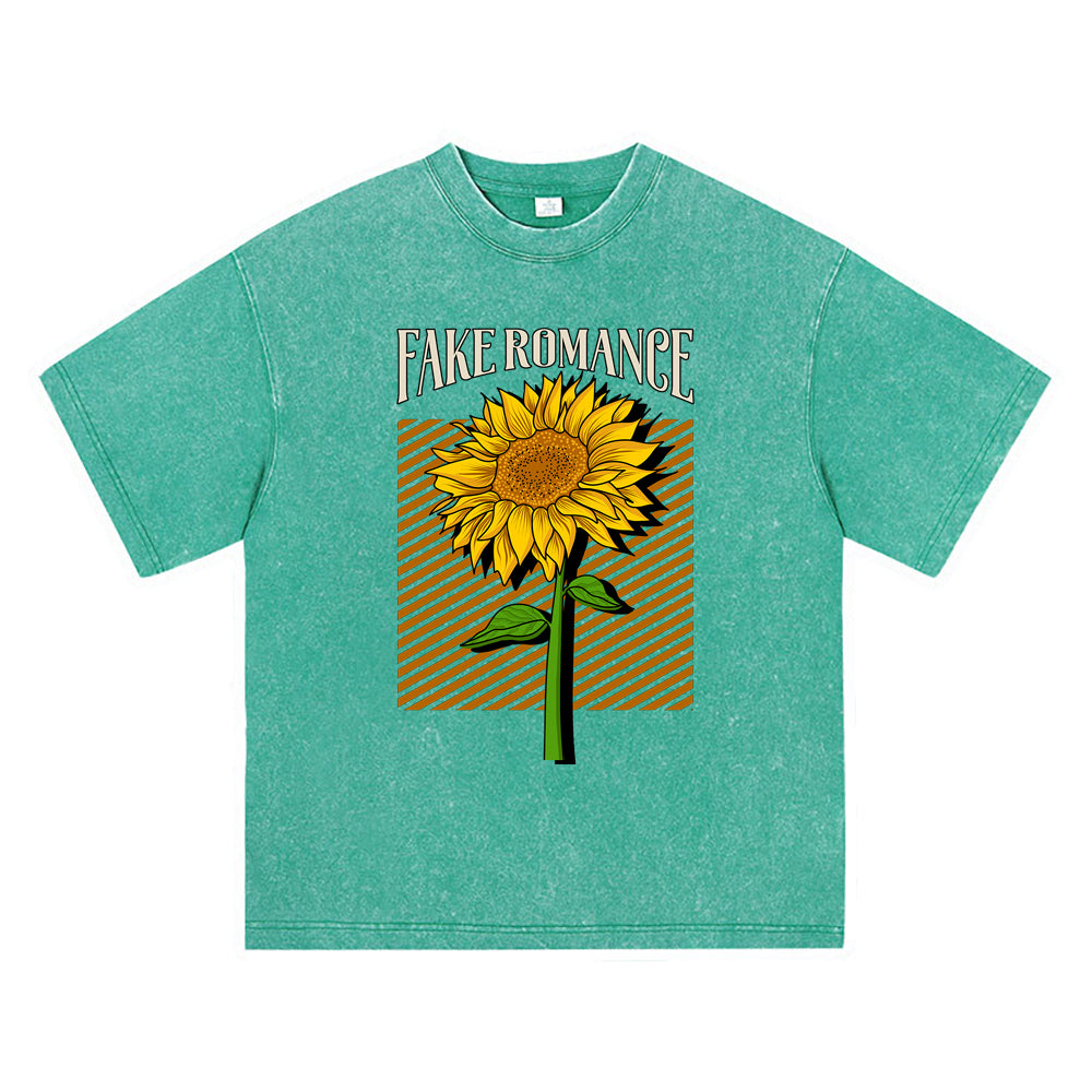 270GSM Heavy Cotton T-SHirt ACID Tees Washed Vintage T-Shirts Sunflower DTG Print TShirts