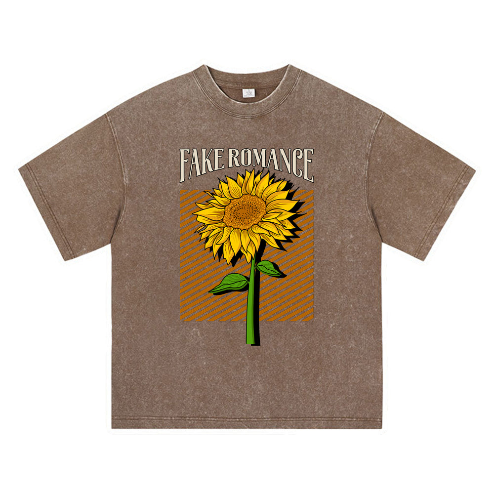 270GSM Heavy Cotton T-SHirt ACID Tees Washed Vintage T-Shirts Sunflower DTG Print TShirts