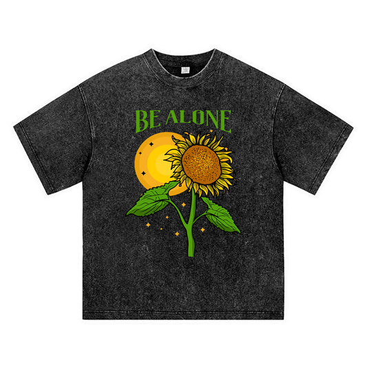 270GSM Heavy Cotton T-SHirt ACID Tees Washed Vintage T-Shirts Sunflower DTG Print TShirts