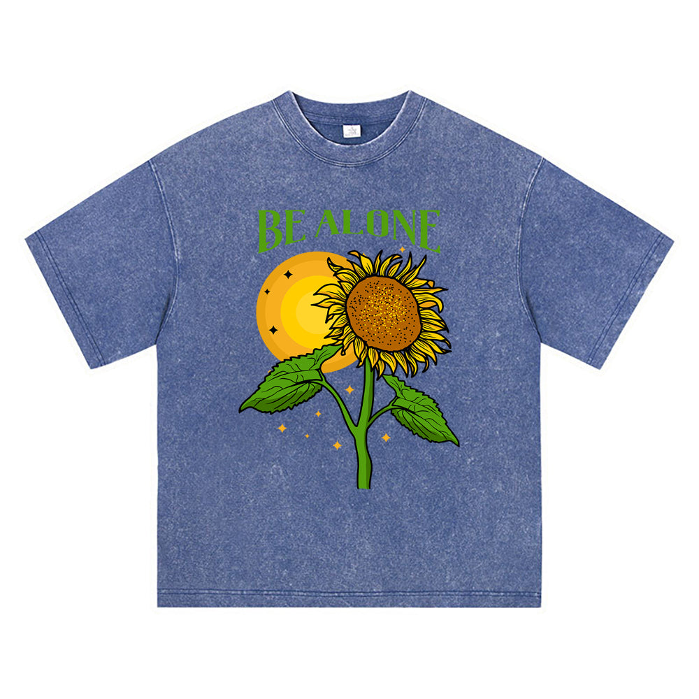 270GSM Heavy Cotton T-SHirt ACID Tees Washed Vintage T-Shirts Sunflower DTG Print TShirts