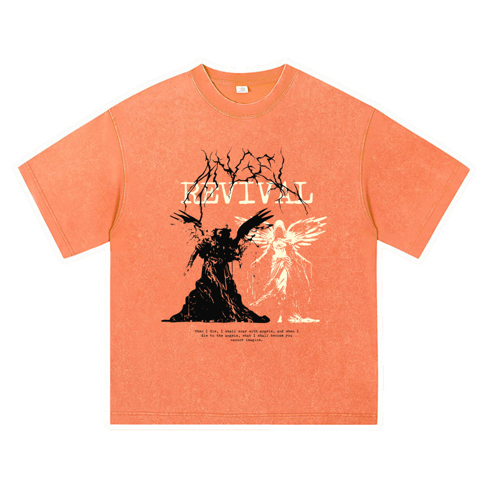 270GSM Heavy Cotton T-SHirt ACID Tees Washed Vintage T-Shirts Angel Revival DTG Print TShirts