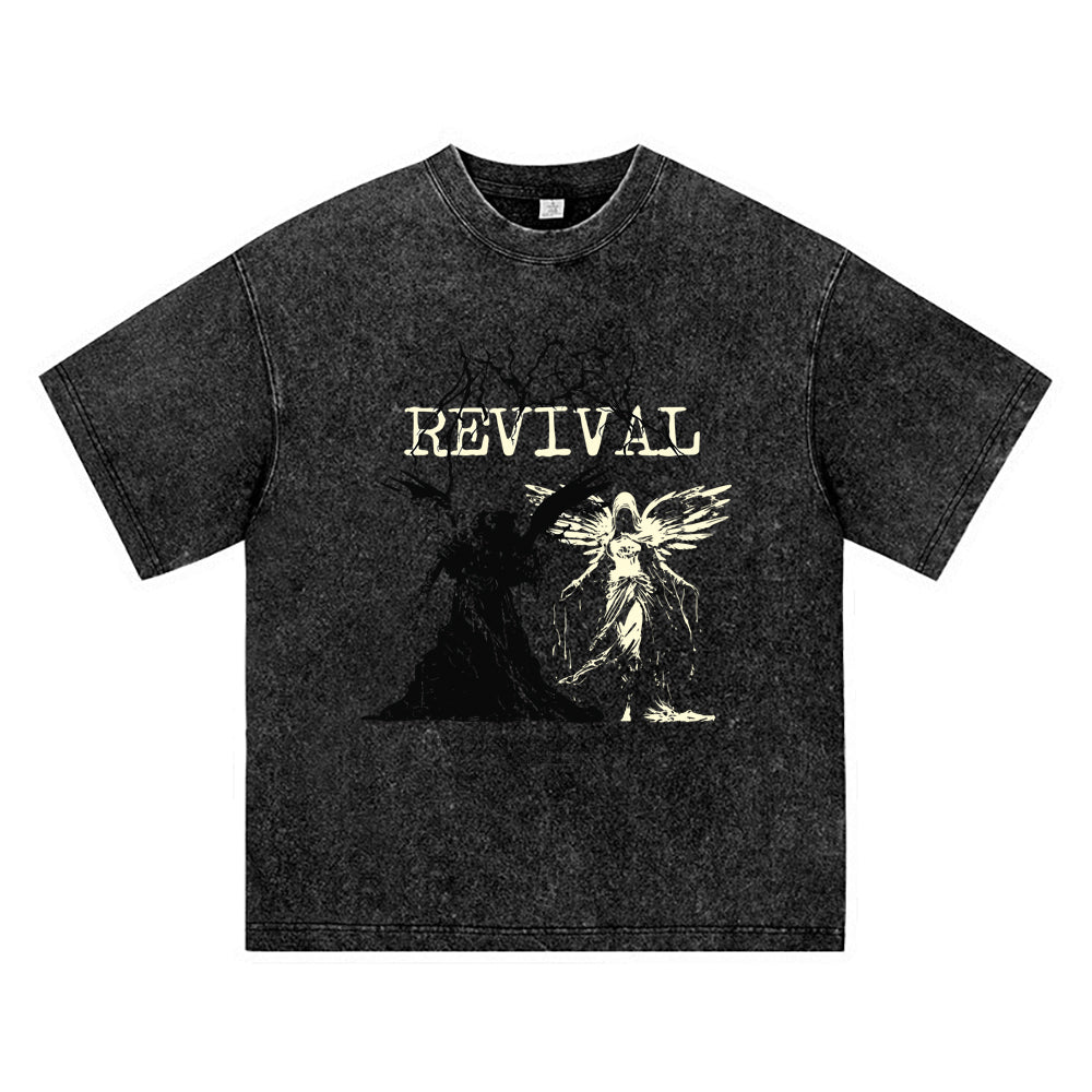 270GSM Heavy Cotton T-SHirt ACID Tees Washed Vintage T-Shirts Angel Revival DTG Print TShirts