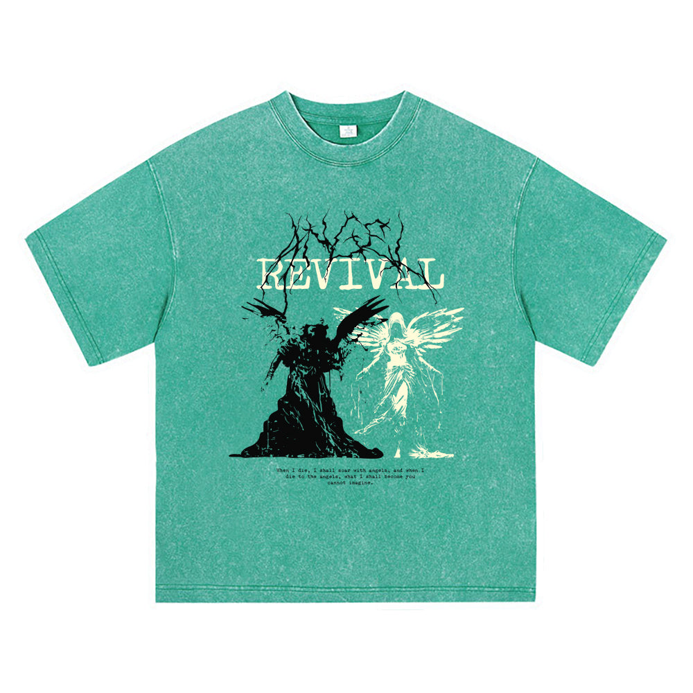 270GSM Heavy Cotton T-SHirt ACID Tees Washed Vintage T-Shirts Angel Revival DTG Print TShirts