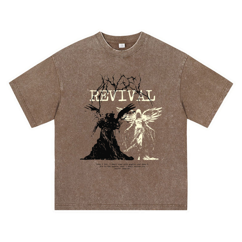 270GSM Heavy Cotton T-SHirt ACID Tees Washed Vintage T-Shirts Angel Revival DTG Print TShirts