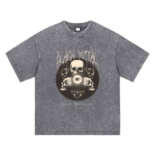 270GSM Heavy Cotton T-SHirt ACID Tees Washed Vintage T-Shirts Skull DTG Print TShirts