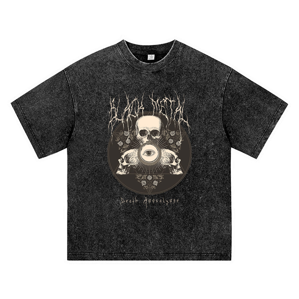 270GSM Heavy Cotton T-SHirt ACID Tees Washed Vintage T-Shirts Skull DTG Print TShirts