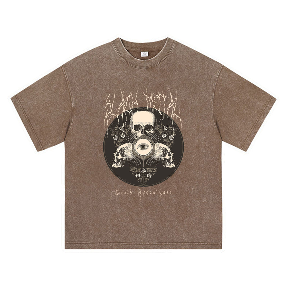 270GSM Heavy Cotton T-SHirt ACID Tees Washed Vintage T-Shirts Skull DTG Print TShirts