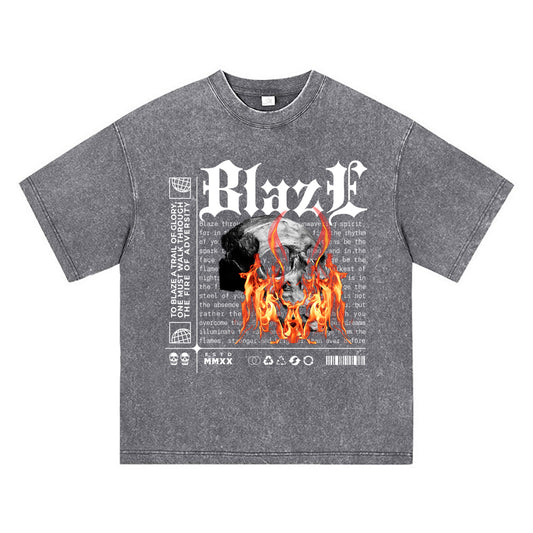 270GSM Heavy Cotton T-SHirt ACID Tees Washed Vintage T-Shirts Blaze DTG Print TShirts