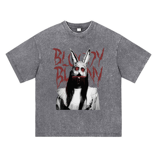 270GSM Heavy Cotton T-SHirt ACID Tees Washed Vintage T-Shirts Bloody Bunny DTG Print TShirts