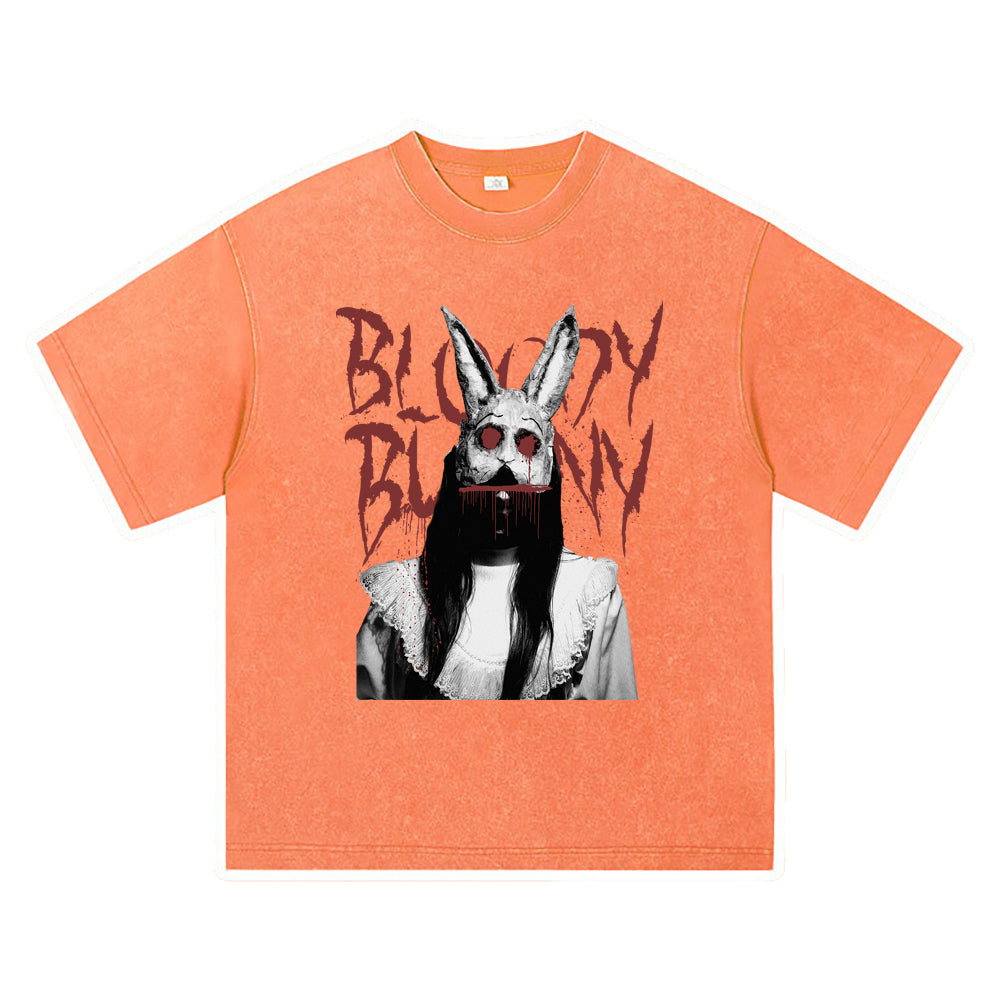 270GSM Heavy Cotton T-SHirt ACID Tees Washed Vintage T-Shirts Bloody Bunny DTG Print TShirts