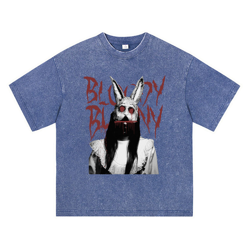 270GSM Heavy Cotton T-SHirt ACID Tees Washed Vintage T-Shirts Bloody Bunny DTG Print TShirts