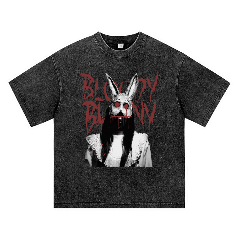 270GSM Heavy Cotton T-SHirt ACID Tees Washed Vintage T-Shirts Bloody Bunny DTG Print TShirts