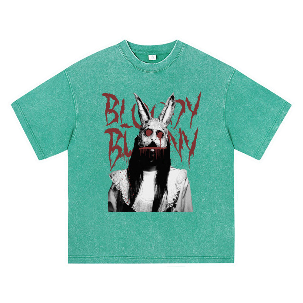 270GSM Heavy Cotton T-SHirt ACID Tees Washed Vintage T-Shirts Bloody Bunny DTG Print TShirts