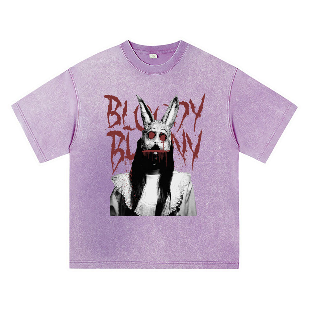 270GSM Heavy Cotton T-SHirt ACID Tees Washed Vintage T-Shirts Bloody Bunny DTG Print TShirts