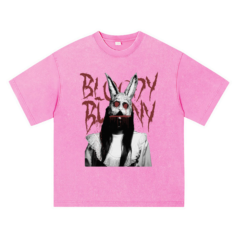 270GSM Heavy Cotton T-SHirt ACID Tees Washed Vintage T-Shirts Bloody Bunny DTG Print TShirts