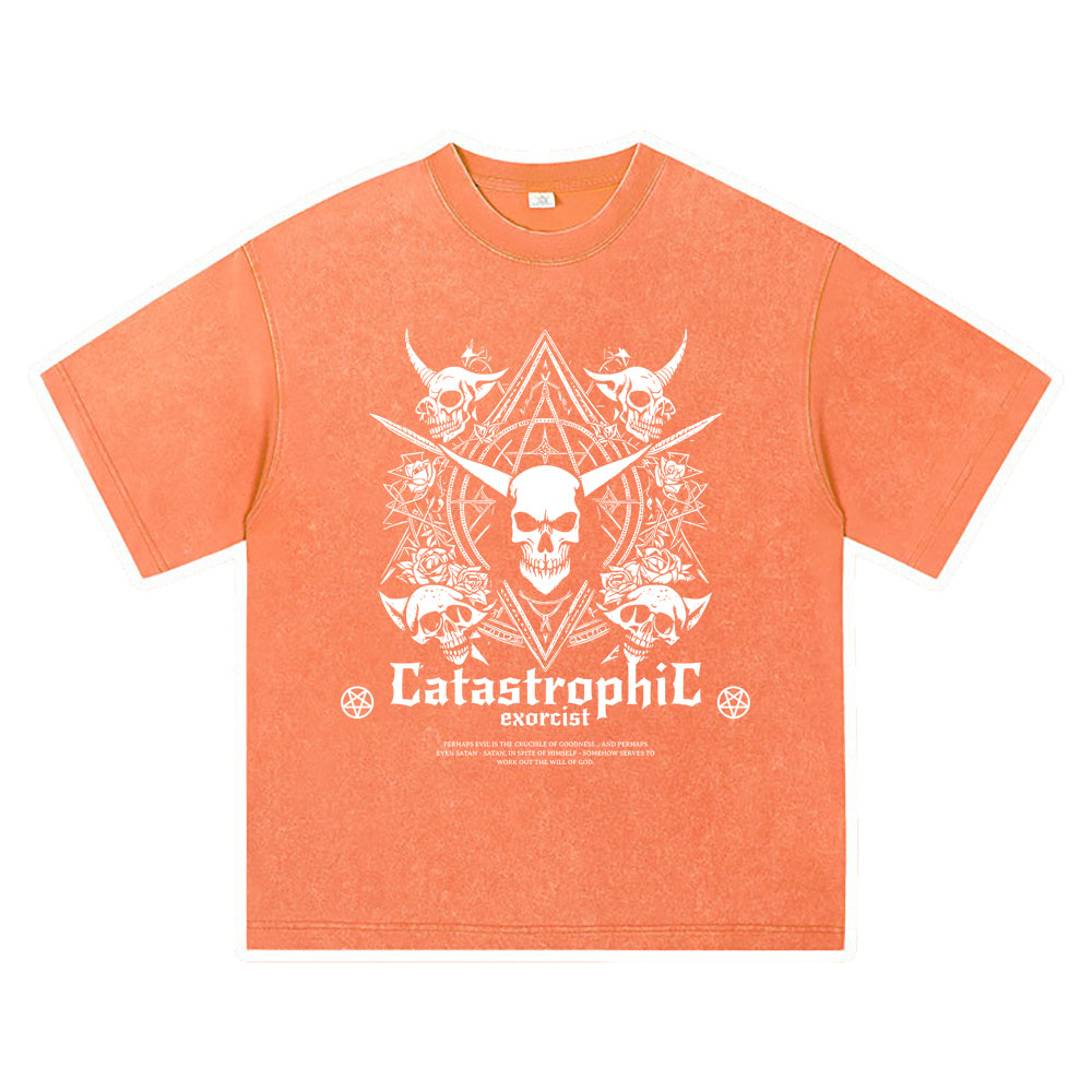 270GSM Heavy Cotton T-SHirt ACID Tees Washed Vintage T-Shirts Catastrophic Exorcist DTG Print TShirts