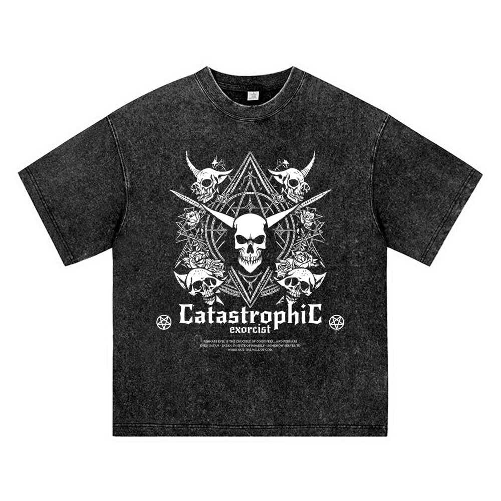 270GSM Heavy Cotton T-SHirt ACID Tees Washed Vintage T-Shirts Catastrophic Exorcist DTG Print TShirts