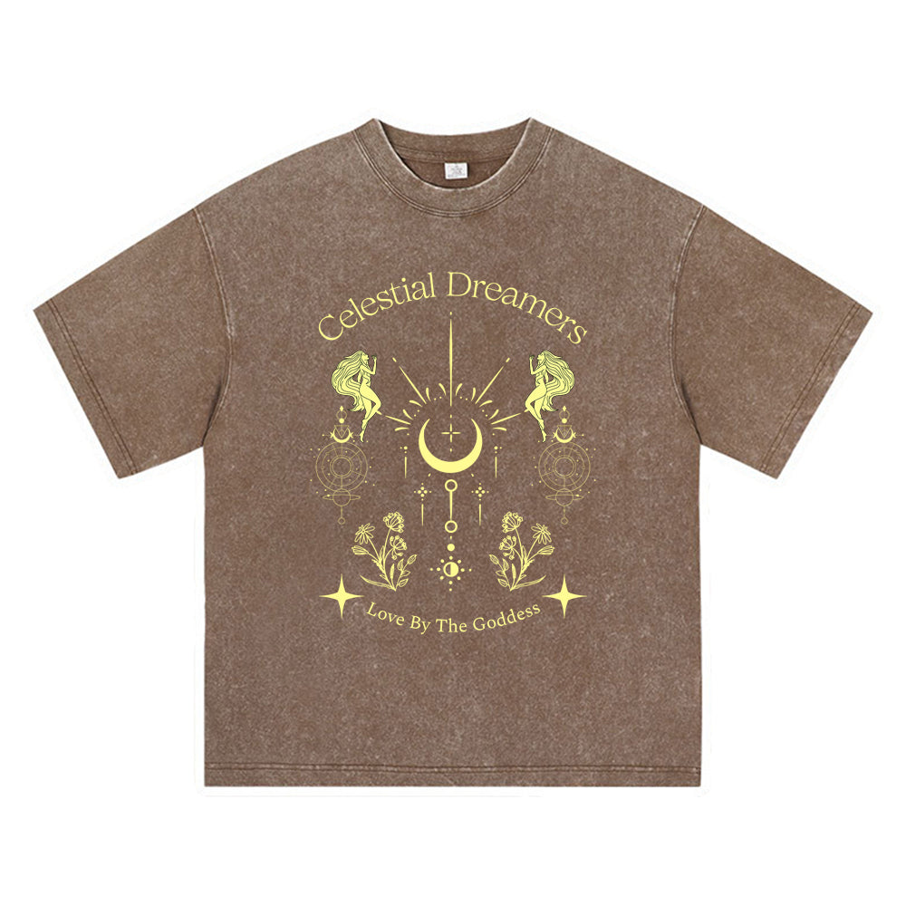 270GSM Heavy Cotton T-SHirt ACID Tees Washed Vintage T-Shirts Celestial Dreamers DTG Print TShirts