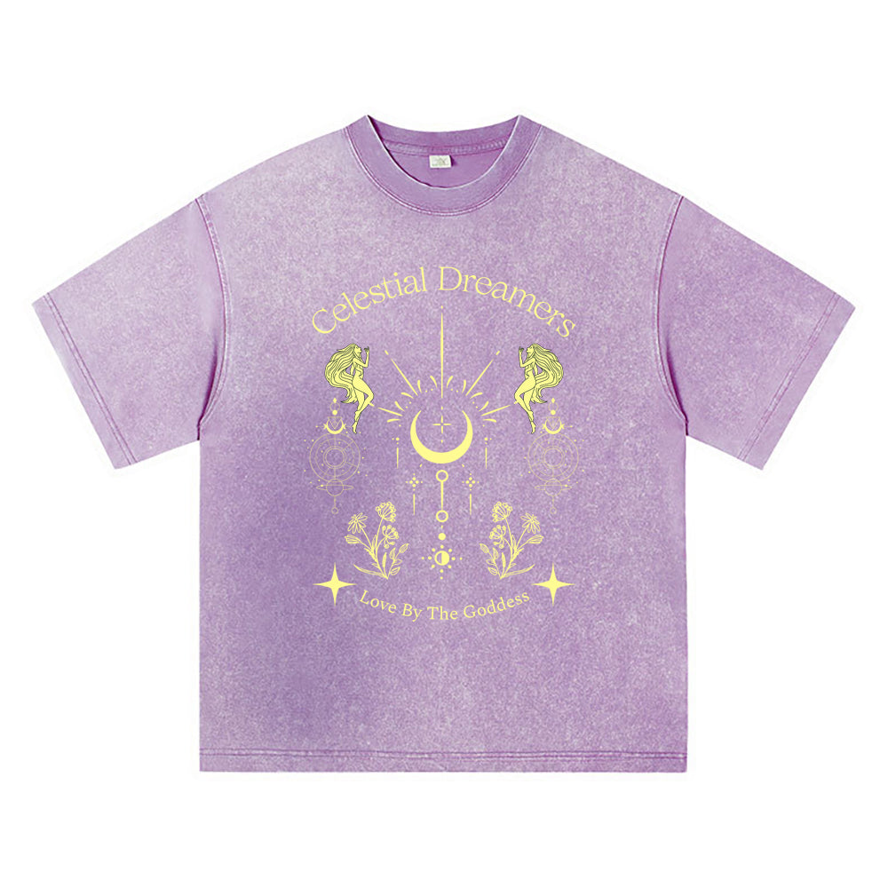 270GSM Heavy Cotton T-SHirt ACID Tees Washed Vintage T-Shirts Celestial Dreamers DTG Print TShirts