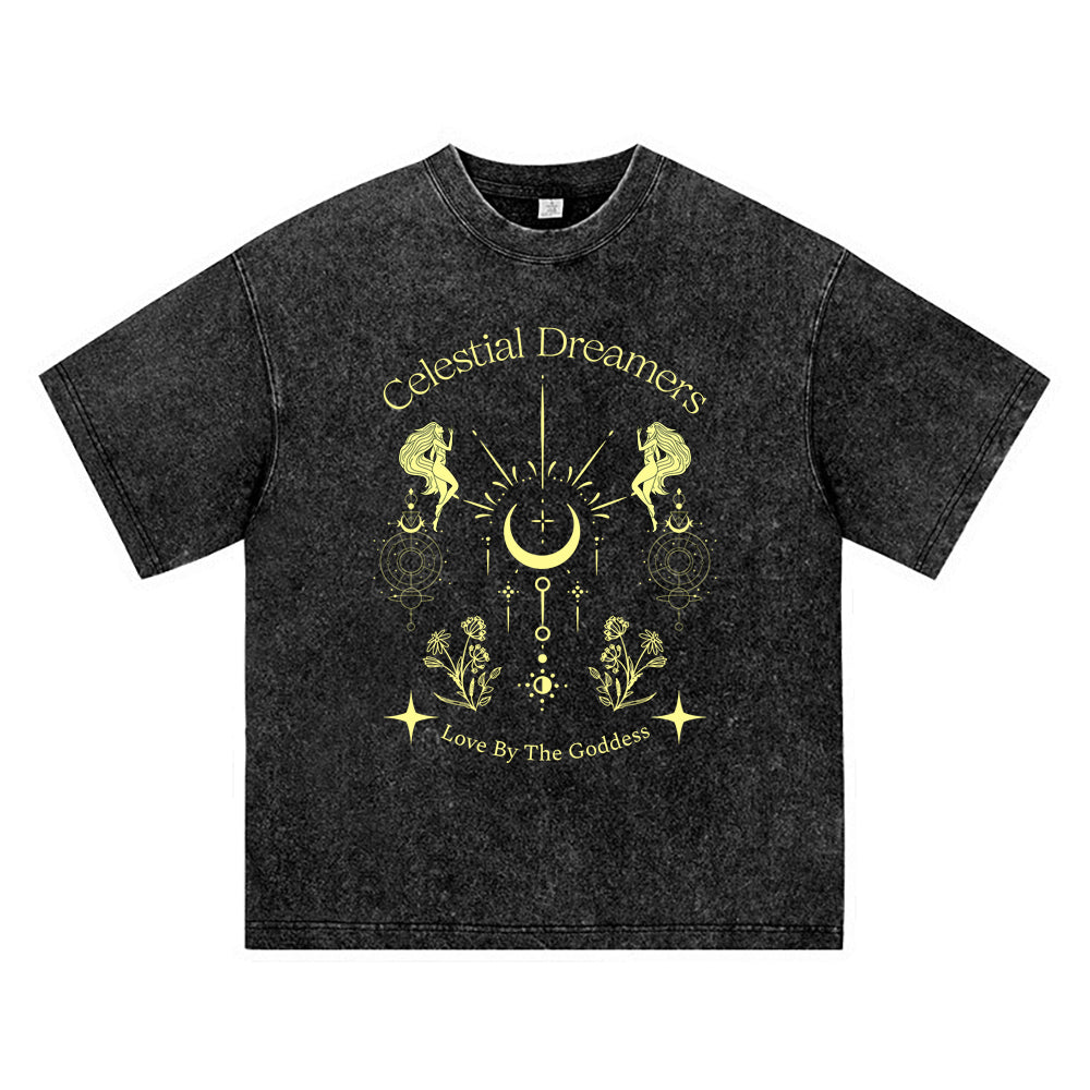 270GSM Heavy Cotton T-SHirt ACID Tees Washed Vintage T-Shirts Celestial Dreamers DTG Print TShirts