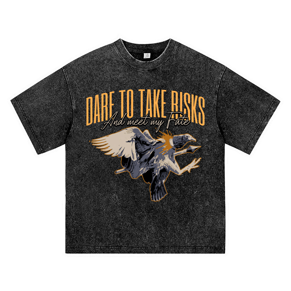 270GSM Heavy Cotton T-SHirt ACID Tees Washed Vintage T-Shirts Dare To Take Risk DTG Print TShirts