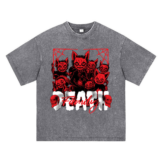 270GSM Heavy Cotton T-SHirt ACID Tees Washed Vintage T-Shirts Death Family DTG Print TShirts