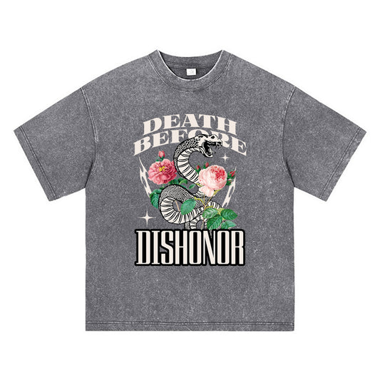 270GSM Heavy Cotton T-SHirt ACID Tees Washed Vintage T-Shirts Death Before Dishonor DTG Print TShirts