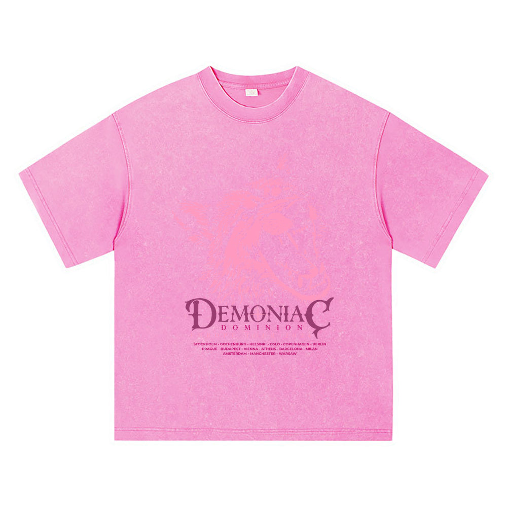 270GSM Heavy Cotton T-SHirt ACID Tees Washed Vintage T-Shirts Demoniac Dominion DTG Print TShirts