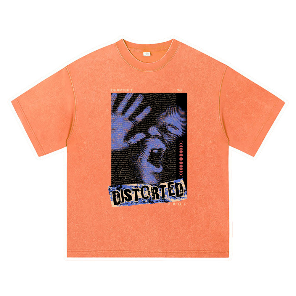 270GSM Heavy Cotton T-SHirt ACID Tees Washed Vintage T-Shirts Distorted DTG Print TShirts