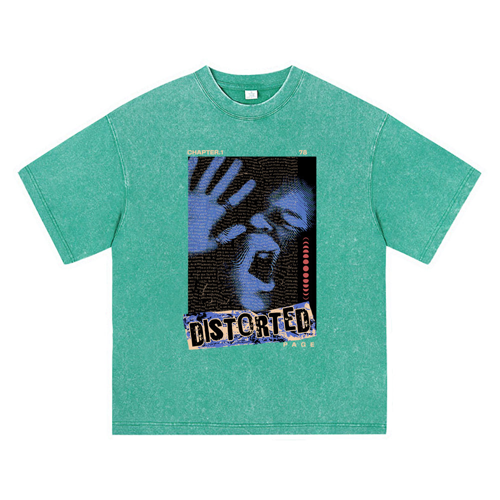 270GSM Heavy Cotton T-SHirt ACID Tees Washed Vintage T-Shirts Distorted DTG Print TShirts