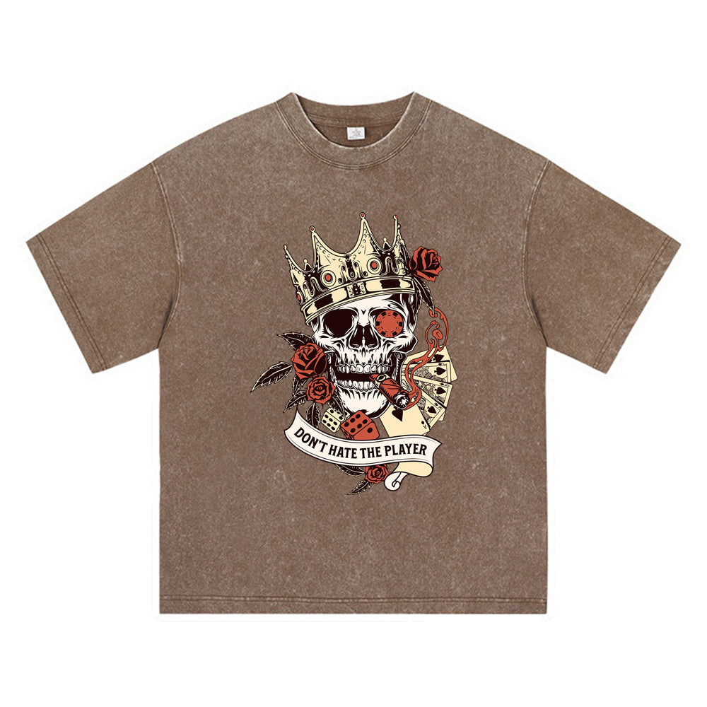 270GSM Heavy Cotton T-SHirt ACID Tees Washed Vintage T-Shirts Skull And Cards DTG Print TShirts